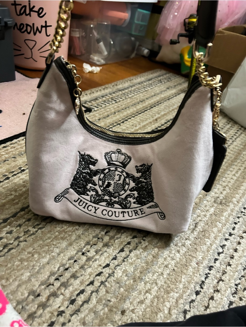 Juicy Couture Light Pink Shoulder Bag with Gold Chain Trim